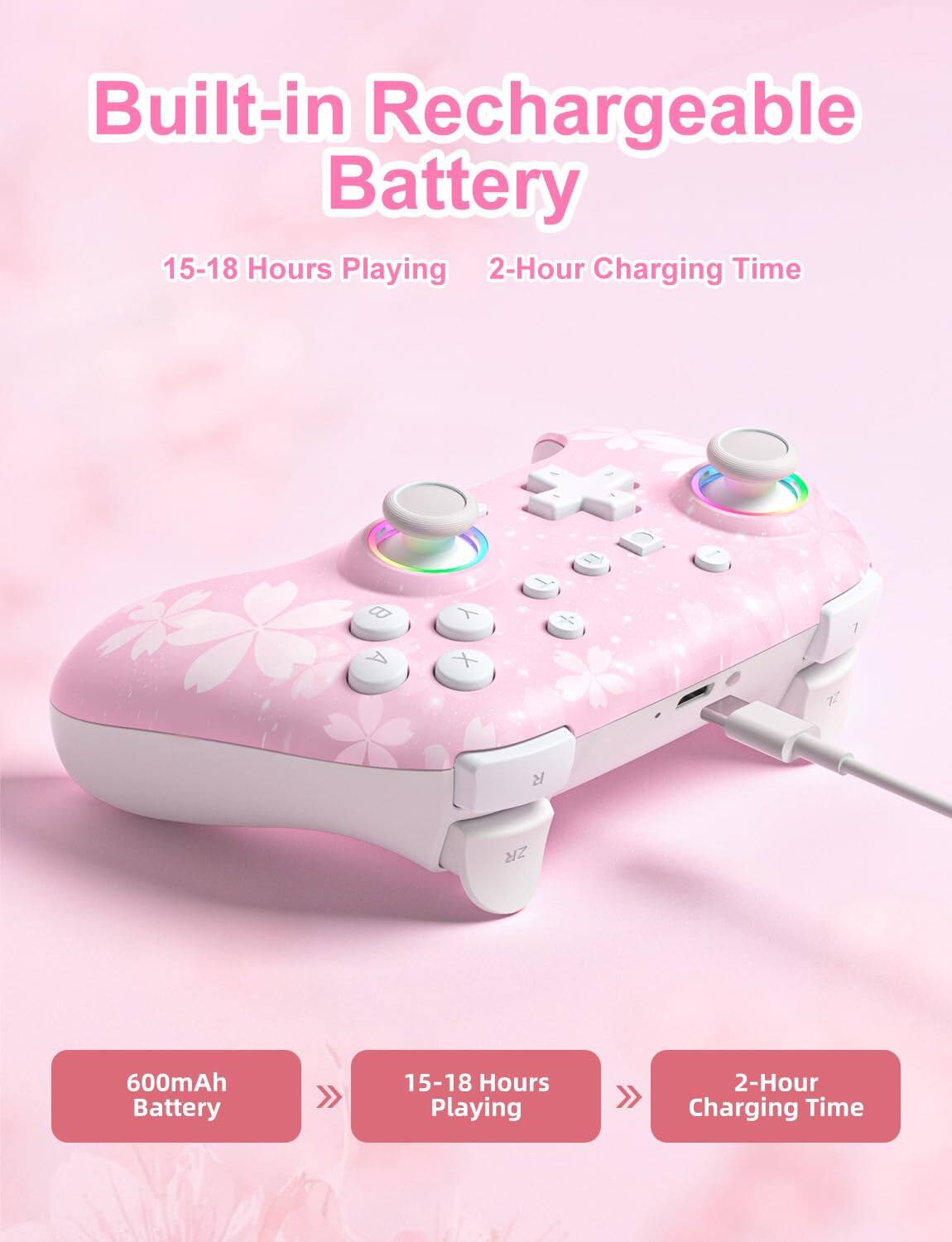 Built-in Rechargeable Battery

15-18 Hours Playing

2-Hour Charging Time

600mAh Battery

15-18 Hours Playing

2-Hour Charging Time