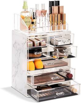 Sorbus - Clear Cosmetic Makeup Organizer Case & Display - Design -for Dresser, Bathroom, Vanity & Countertop - Marble