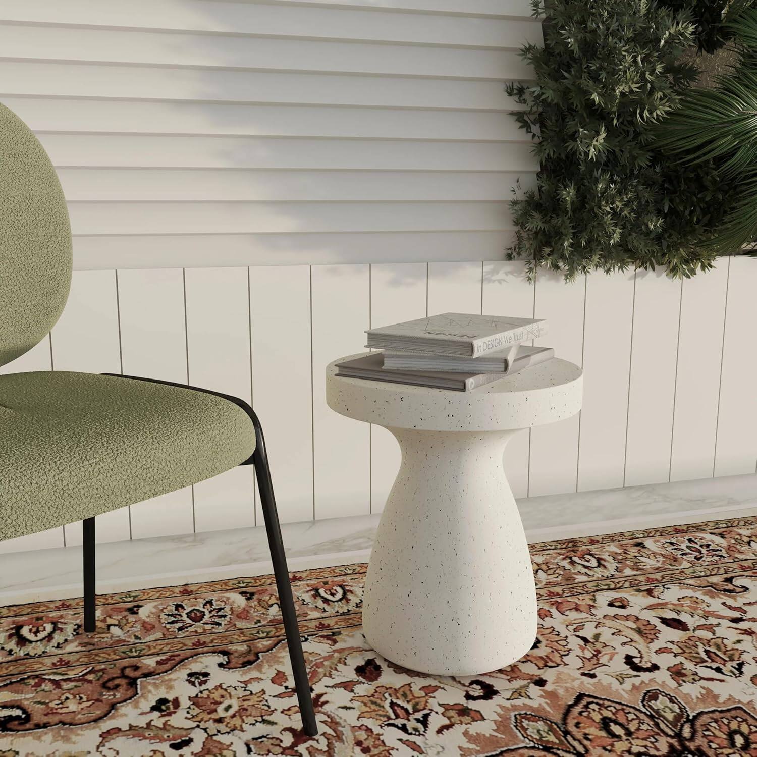 Back. LeisureMod - Wisp Hourglass Fiberstone Side Table, Modern Indoor/Outdoor Accent Table - No Assembly - Terrazzo White.