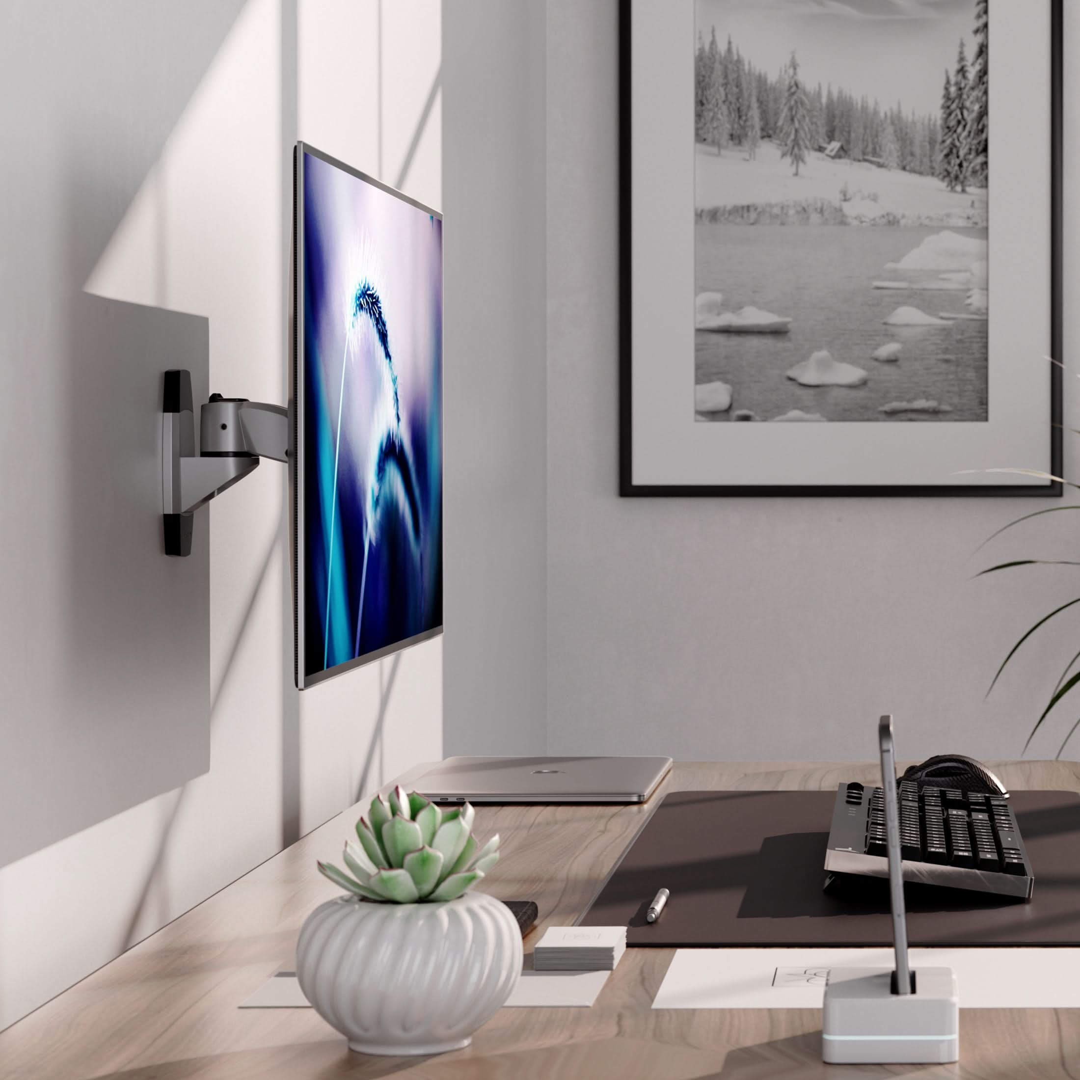 Angle. Mount-It! - CLiX Series Articulating Monitor Wall Mount for 13"-34" Screens, Swivel, Tilt, Silver - Silver.