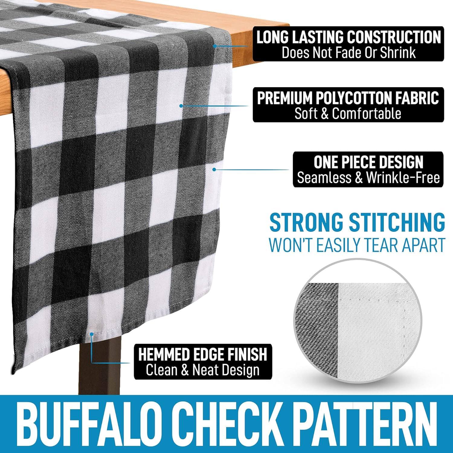 LONG LASTING CONSTRUCTION  
Does Not Fade Or Shrink  

PREMIUM POLYCOTTON FABRIC  
Soft & Comfortable  

ONE PIECE DESIGN  
Seamless & Wrinkle-Free  

STRONG STITCHING  
WON'T EASILY TEAR APART  

HEMMED EDGE FINISH  
Clean & Neat Design  

BUFFALO CHECK PATTERN