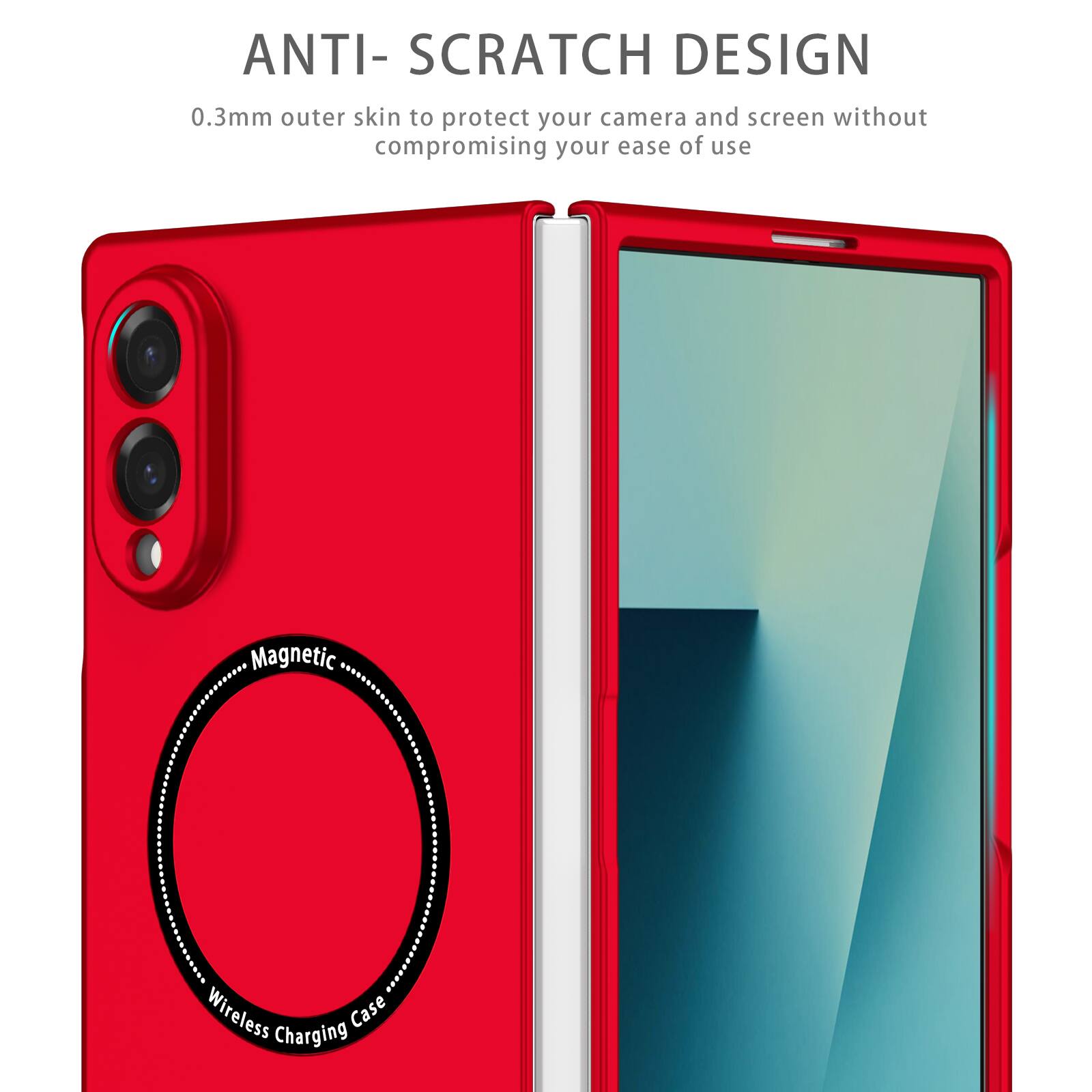 ANTI-SCRATCH DESIGN  
0.3mm outer skin to protect your camera and screen without compromising your ease of use  
Magnetic Wireless Case Charging