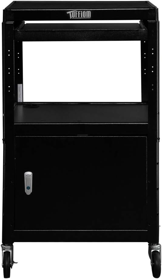 Back. Winado - Media Cart Rolling AV Cart with Swivel Wheels & Locking Cabinet & Height Adjustable Tray for Office and Conference Room - Black.