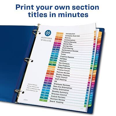 Print your own section titles in minutes

Company Overview
MORVANA WIRELESS

Policies
- Compensation
- Medical Benefits
- Dental Plan
- Savings Plan
- Profit Sharing
- Retirement
- Travel Expense Reports
- Holidays
- Vacation
- Key Contacts
- New Products
- Budget Review
- Finance Forum
- Policies Review
- Quality Meeting
- Trade Council
- Staff Meeting
- HR Meeting
- Employee Reviews
- New Hire
- Safety Orientation
- Santa Monica Orientation
- Benefits Directors Summary
- Analyst Reviews
- Business Review Board Meeting

Introduction
- 2015 Strategic Plan
- 2015 Financial Summary
- 2015 Employee Summary
- 2015 Benefits Summary
- 2015 Analyst Summary
- 2015 Business Review
- 2015 Board Meeting

Santa Monica, CA