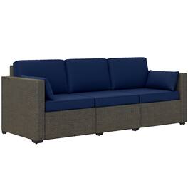 Outsunny - Patio Couch PE Wicker Deep Seating Outdoor Sofa with Removable Cushions, 3 Seater Rattan Sofa, Outdoor Furniture - Navy Blue