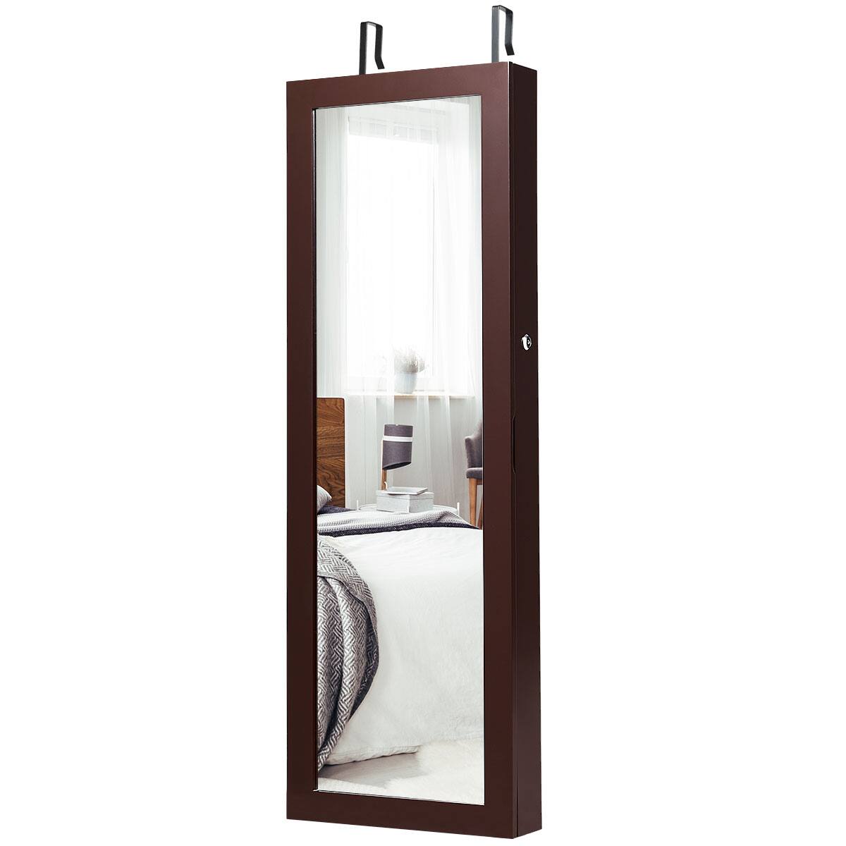 Alt View 18. Costway - Wall Mount Mirrored Jewelry Cabinet Organizer LED Lights - Brown.