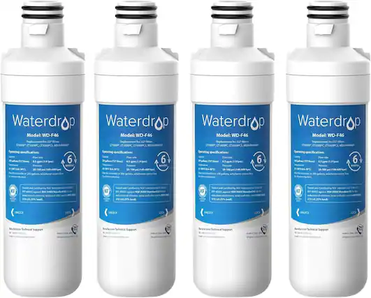 Waterdrop
Model: WD-F46
Replacement for LG Filters
LT1000P, LT1000PC, LT1000PCS, MD364844601
Operating specification:
Capacity: 6 months
Flow rate: 0.5 gpm (1.9 lpm)
Pressure: 20-100 psi (140-689 kPa)
Temperature: 32°F-104°F (0°C-40°C)
Capacity: 200 gallons (757 liters), whichever comes first
Tested and Certified by NSF International in Model EF7-006402 against NSF/ANSI Standard 42 for taste and odor, and NSF/ANSI Standard 401 for lead, with a reduction of 99.99% for lead.
UNLOCK
Manufacturer Technical Support
Email: support@waterdrop.com
Website: www.waterdrop.com
Waterdrop
Model: WD-F46
Replacement for LG Filters
LT1000P, LT1000PC, LT1000PCS, MD3648
