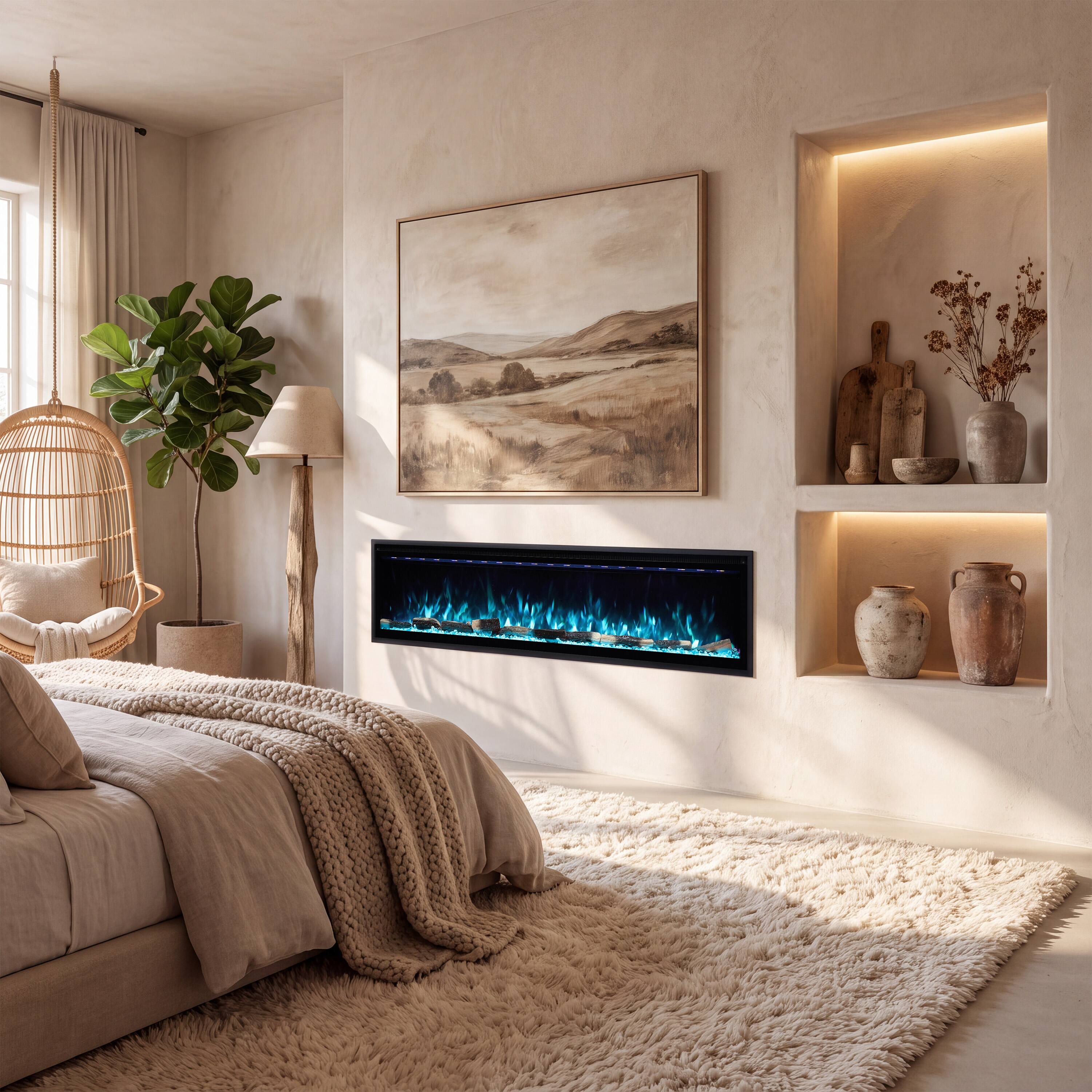 Alt View 1. Mondawe - 72" Electric Fireplace w/ 13 Flame Colors, WiFi App and Smart Control - Black.