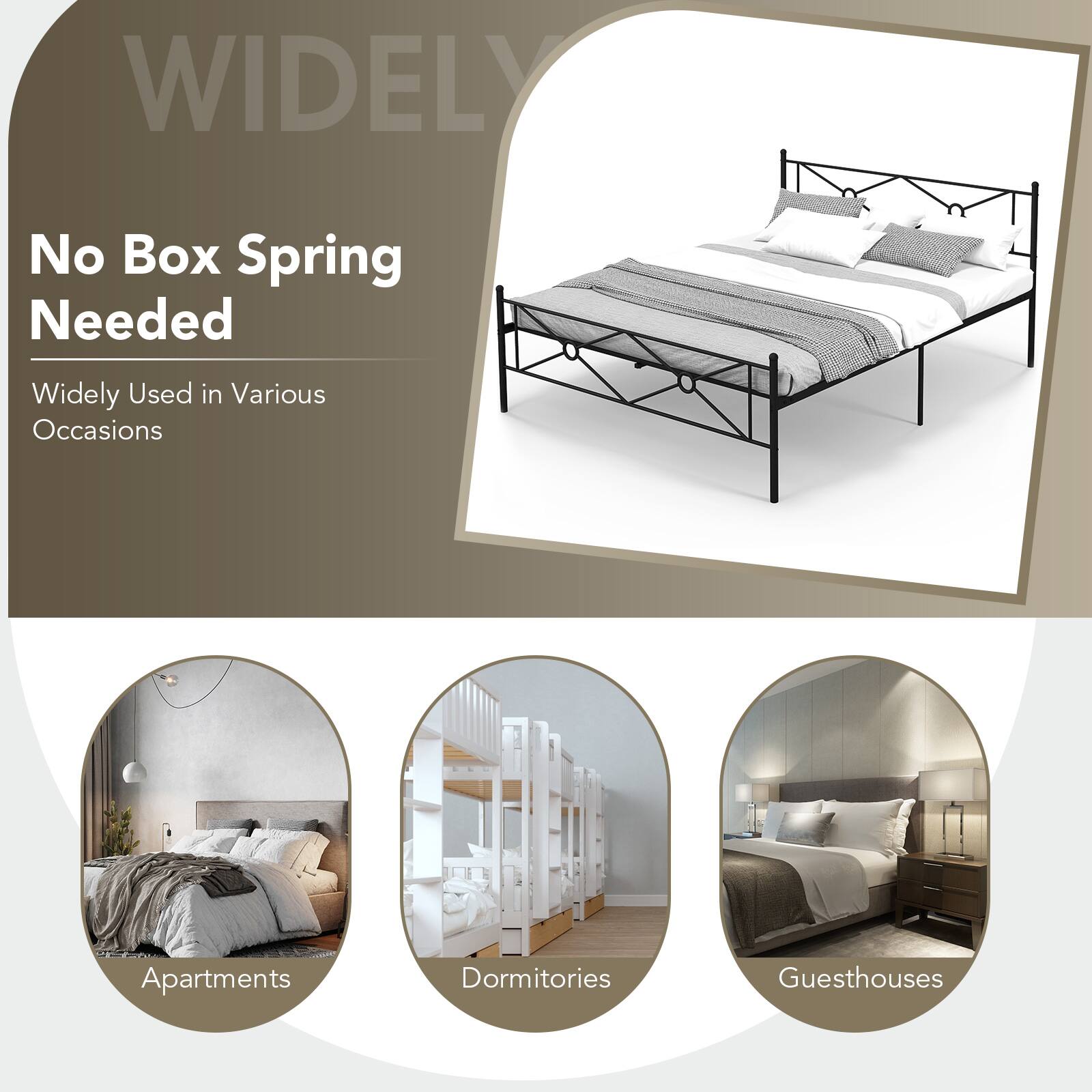 WIDELY, No Box Spring Needed, Widely Used in Various Occasions, Apartments, Dormitories, Guesthouses