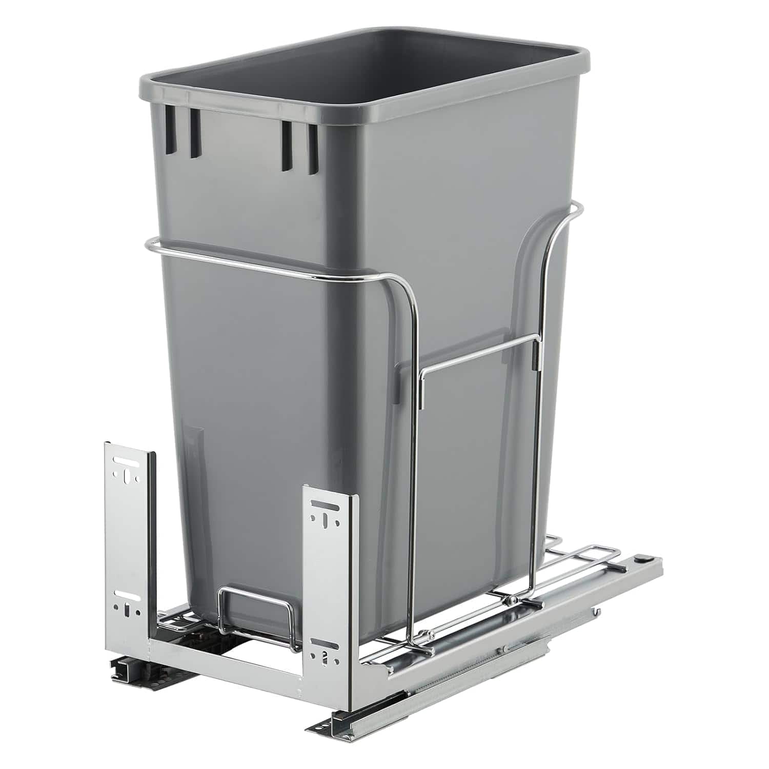 Jojoka - 30 QT Pullout Under-Cabinet Trash & Recycling Bin with Soft-Close Slides, Stainless Steel, 100 lb Capacity - Gray