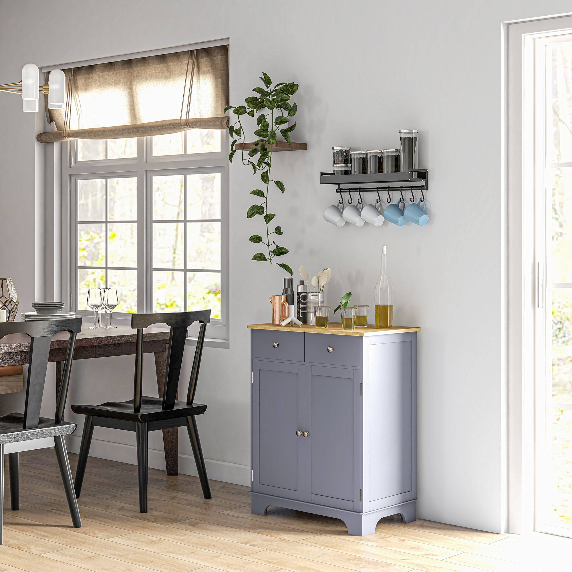 Alt View 1. Homcom - Storage Cabinet, Sideboard Floor Cupboard with Solid Wood Top, Adjustable Shelf - Gray.