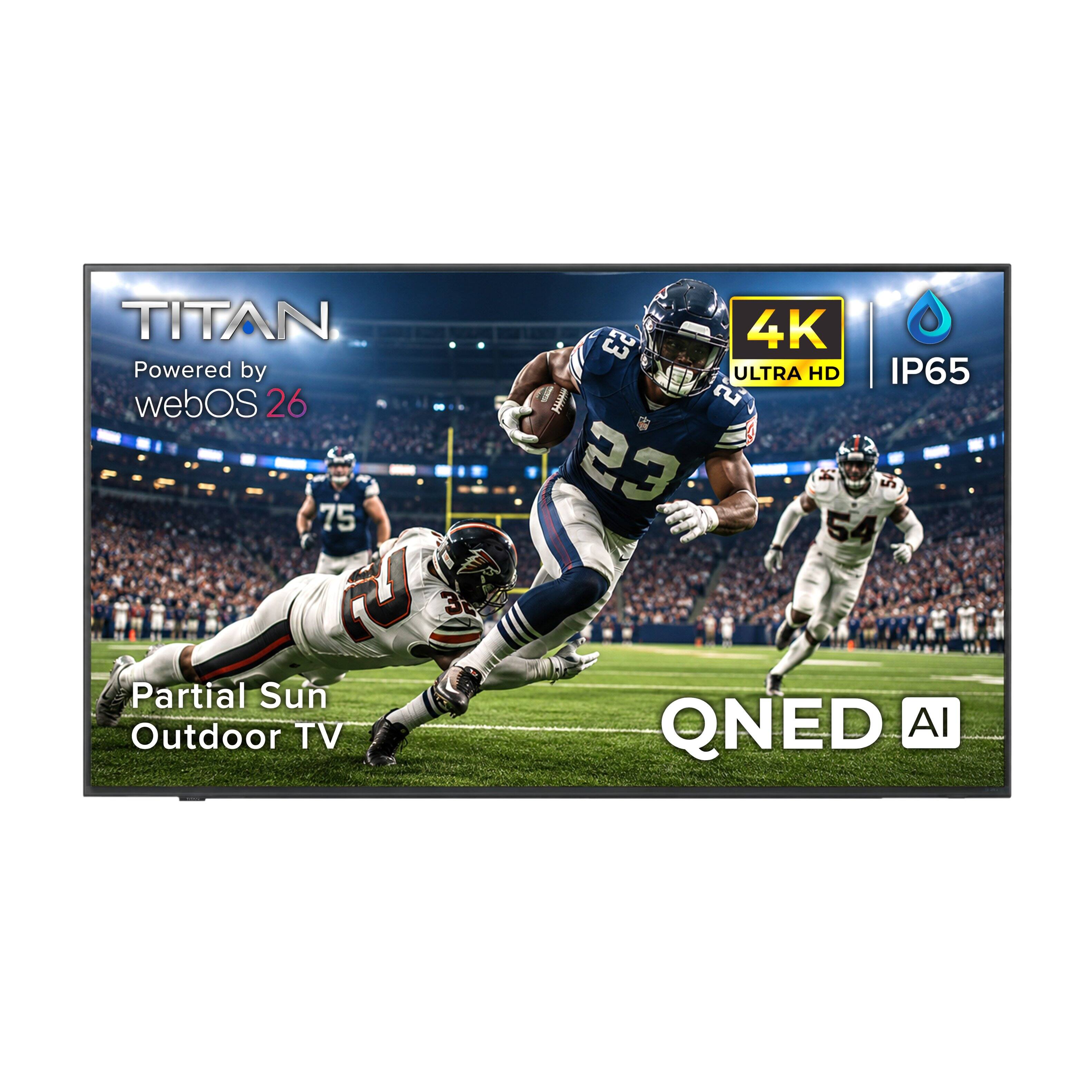 Titan - L200 QNED 86 Inch Partial Sun Smart Outdoor TV, IP65 Weatherproof, 4K HD Web AI OS, 1500 Nits, HDR10