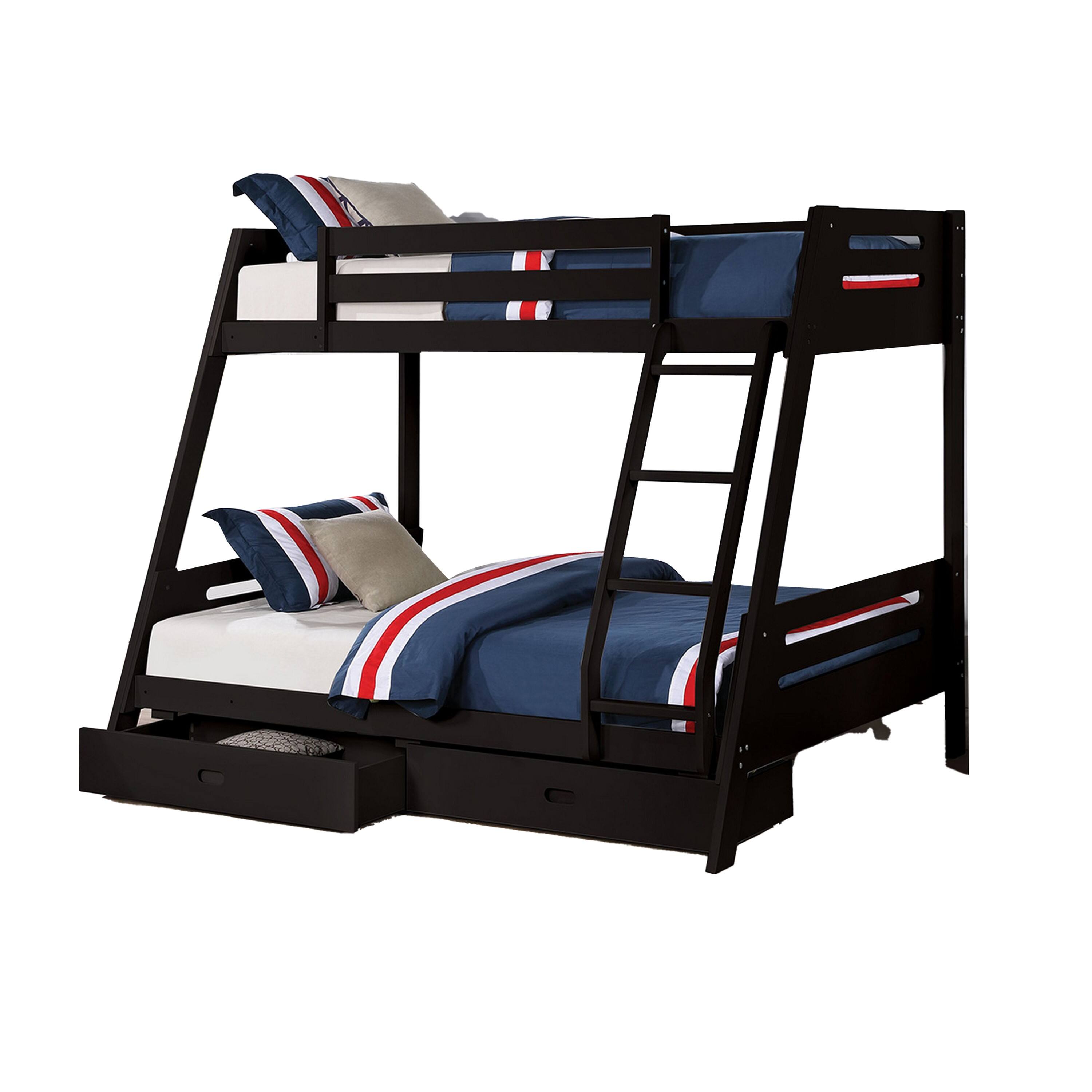 Alt View 1. Manhattan Lane - Emily Twin Over Full Bunk Bed with Ladder, 2 Drawers, Black Solid Wood - Black.