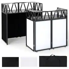 Front. Costway - Costway Portable DJ Booth with Adjustable Feet, Detachable Tabletop, Corner Shelves - Black With Triangle.