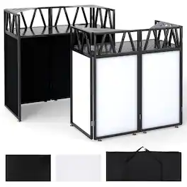 Costway - Portable DJ Booth with Adjustable Feet, Detachable Tabletop, Corner Shelves - Black With Triangle