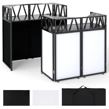 Front. Costway - Costway Portable DJ Booth with Adjustable Feet, Detachable Tabletop, Corner Shelves - Black With Triangle.
