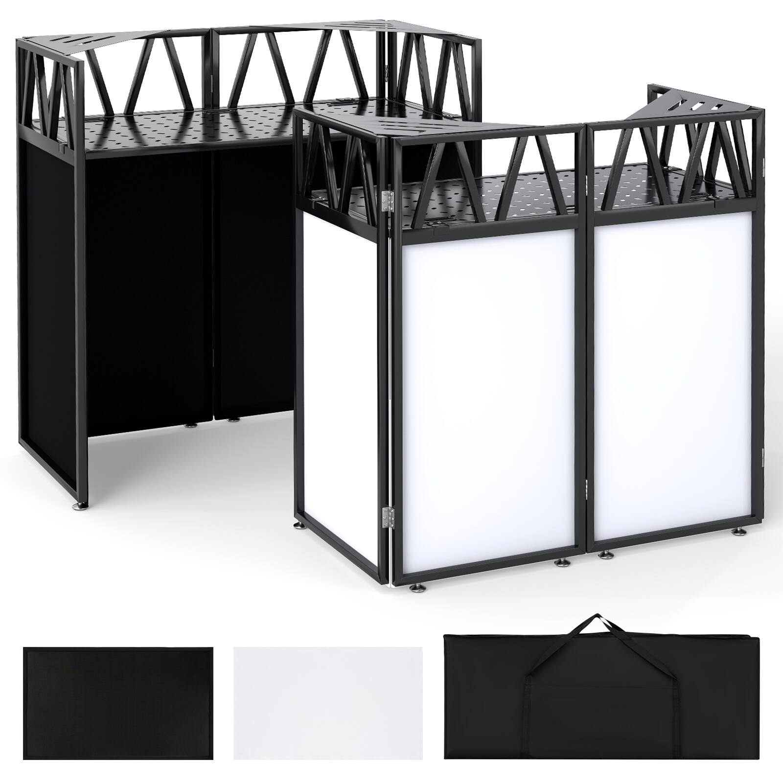 Front. Costway - Costway Portable DJ Booth with Adjustable Feet, Detachable Tabletop, Corner Shelves - Black With Triangle.