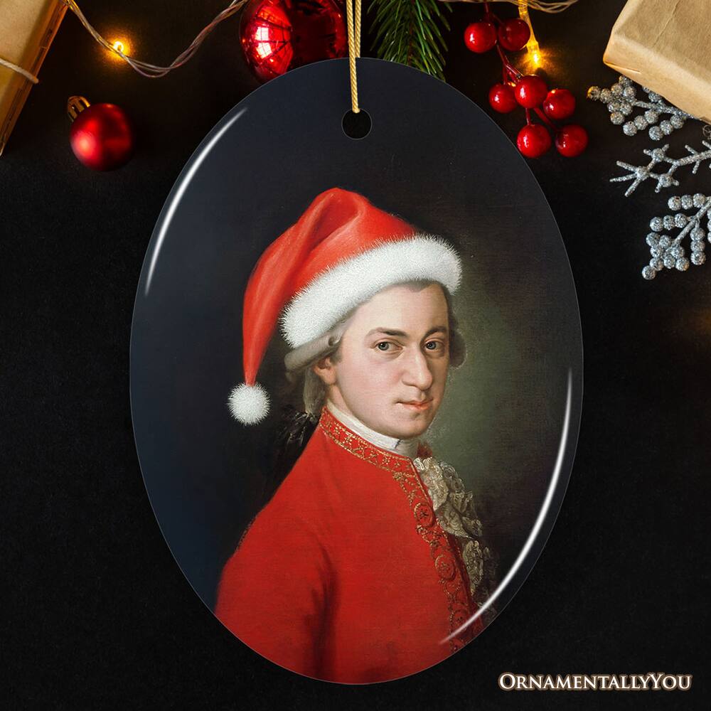 Back. OrnamentallyYou - Santa Mozart Christmas Ornament, Baroque Holiday Gift for Musician - Multi-colored.