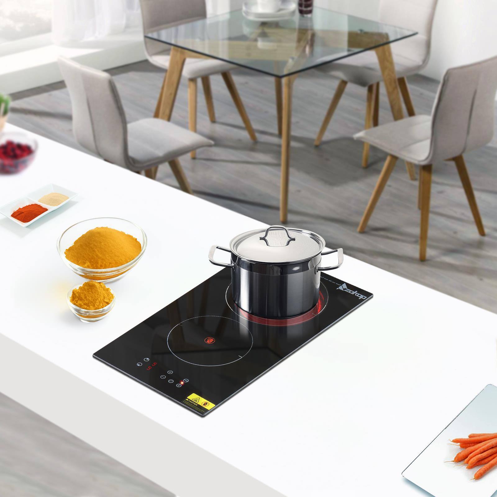 Alt View 2. Winado - 20-Inch 220v 3000w Black Glass And Iron Spray-Coated Anti-Rust Bottom Shell Rectangular 2-Burner Stove Built-In Dual-Pur - Black.