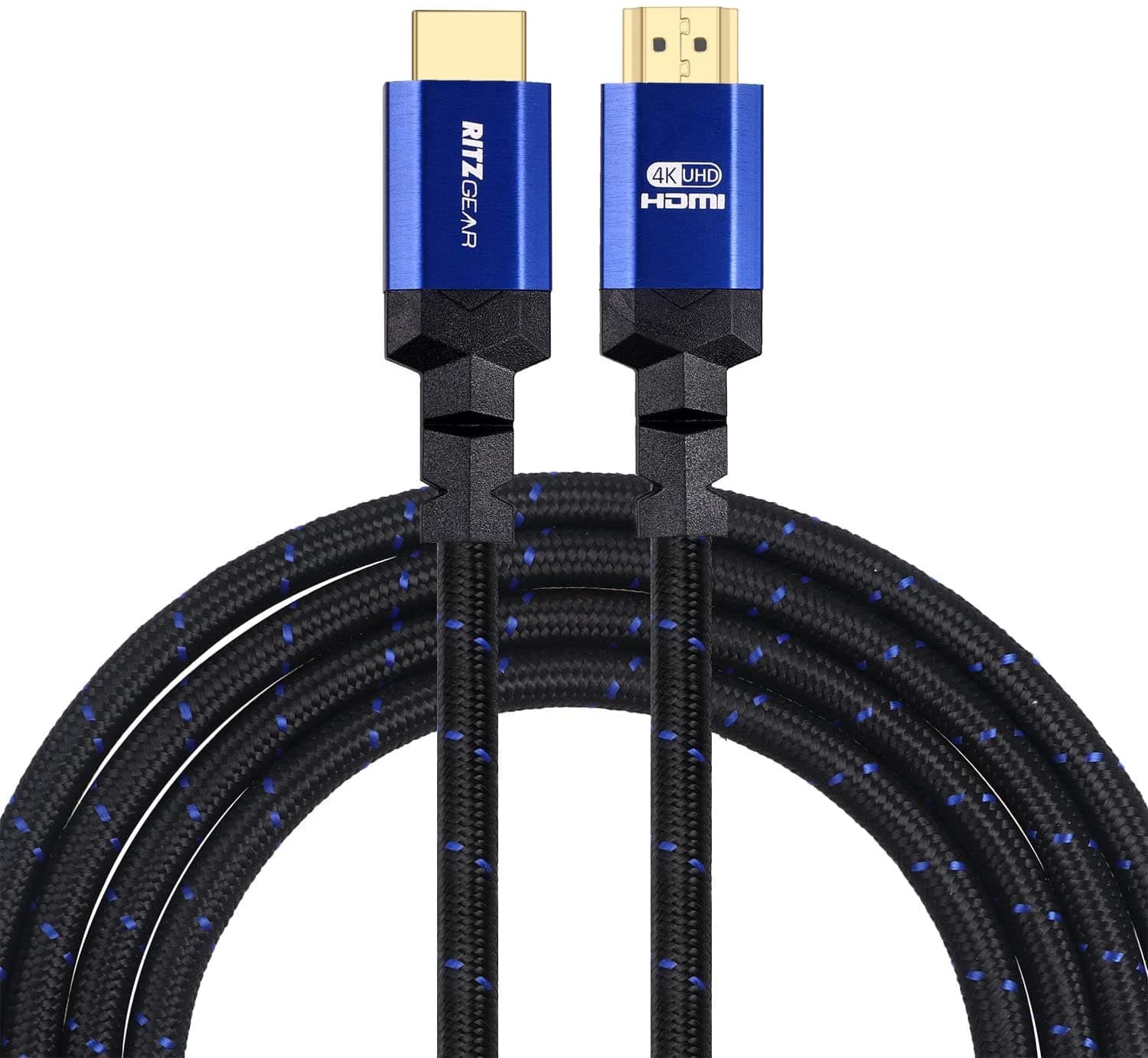 Ritz Gear - 4K HDMI Cable 6 ft [3-Pack] Braided Nylon Cord & 24K Gold Plated Connectors High Speed HDMI 2.0 with Ethernet - Blue