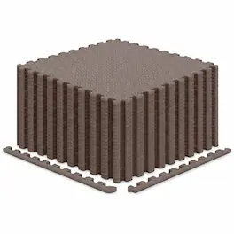 Costway - 24 Tiles 25" x 25" Puzzle Exercise Mat with Borders for Home Gym Playroom 104 sq.ft - Brown