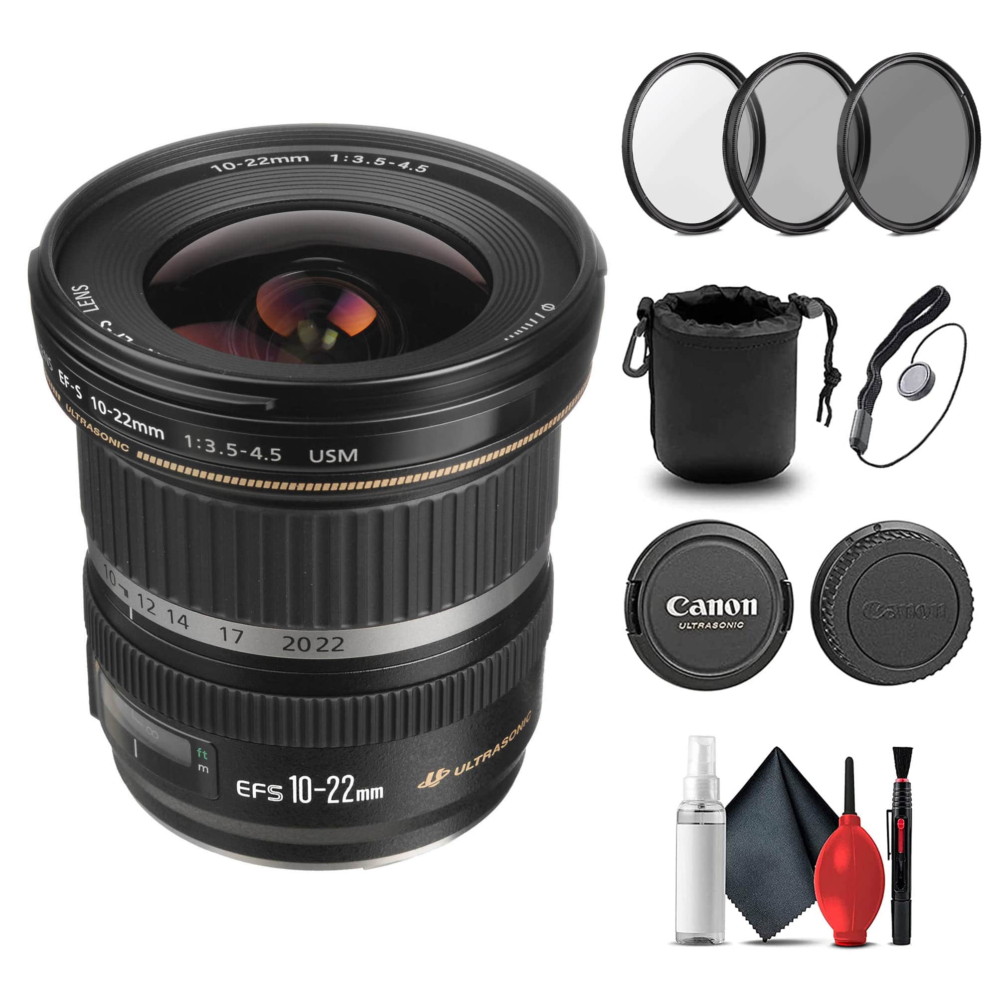 Canon - EF-S 10-22mm f/3.5-4.5 USM Lens (9518A002) + Filter + Lens Pouch + More - Black