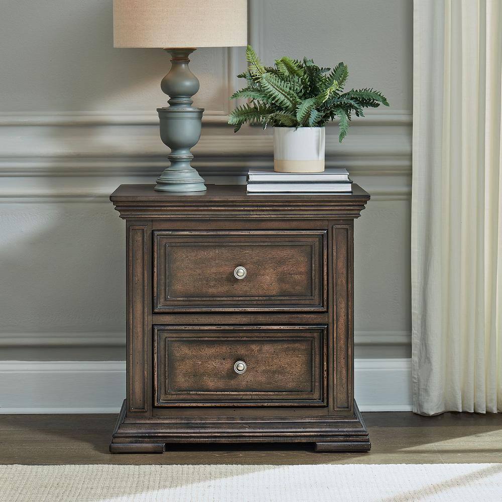 Alt View 1. Liberty Furniture Industries - 2 Drawer Night Stand w/ Charging Station - Brown.
