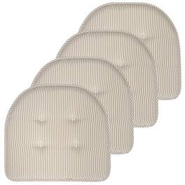 Sweet Home Collection - Pinstripe U Shaped Memory Foam 17" x 16" Chair Cushions, 4-Pack - Taupe
