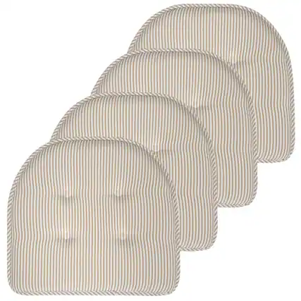 Front. Sweet Home Collection - Pinstripe U Shaped Memory Foam 17" x 16" Chair Cushions, 4-Pack - Taupe.