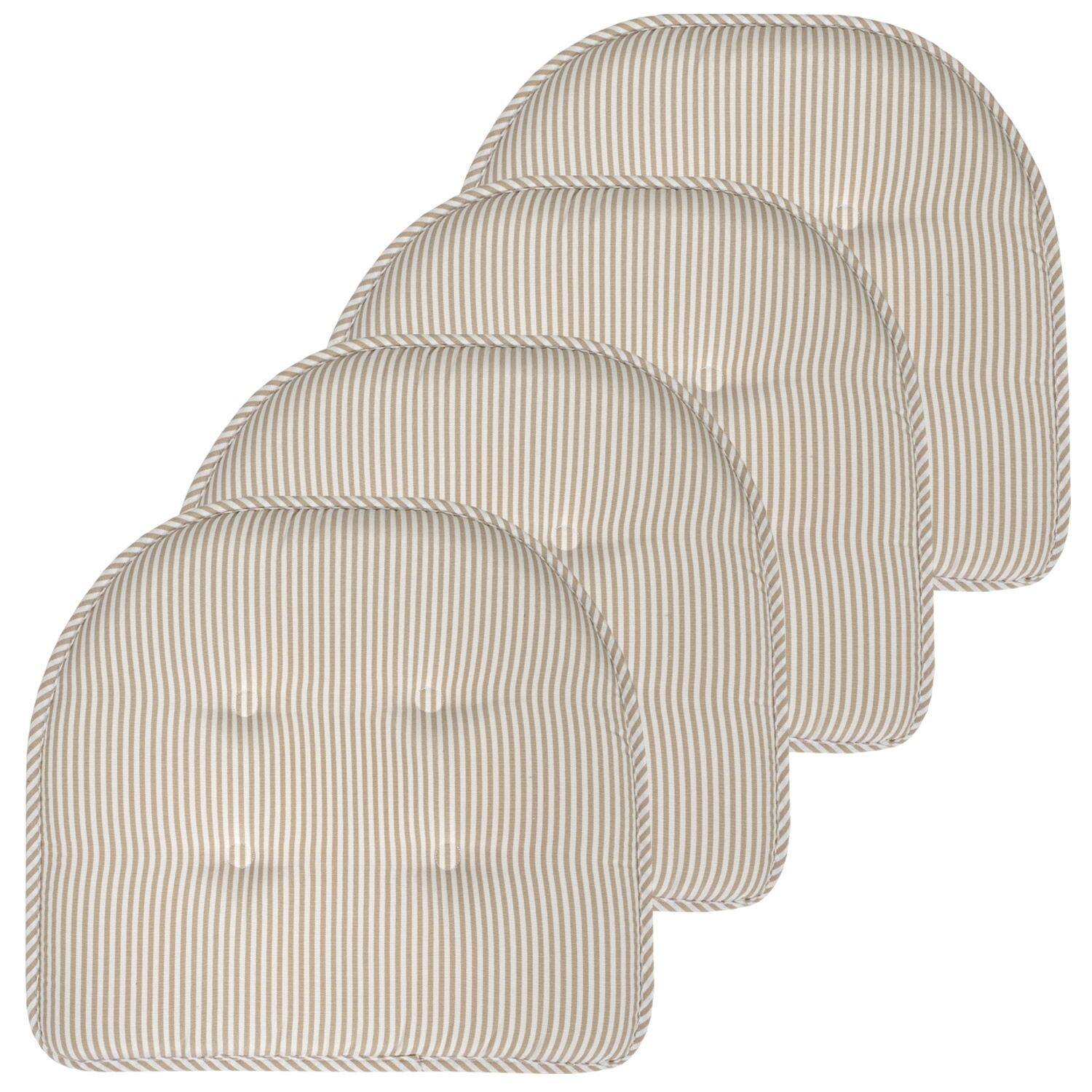 Front. Sweet Home Collection - Pinstripe U Shaped Memory Foam 17" x 16" Chair Cushions, 4-Pack - Taupe.