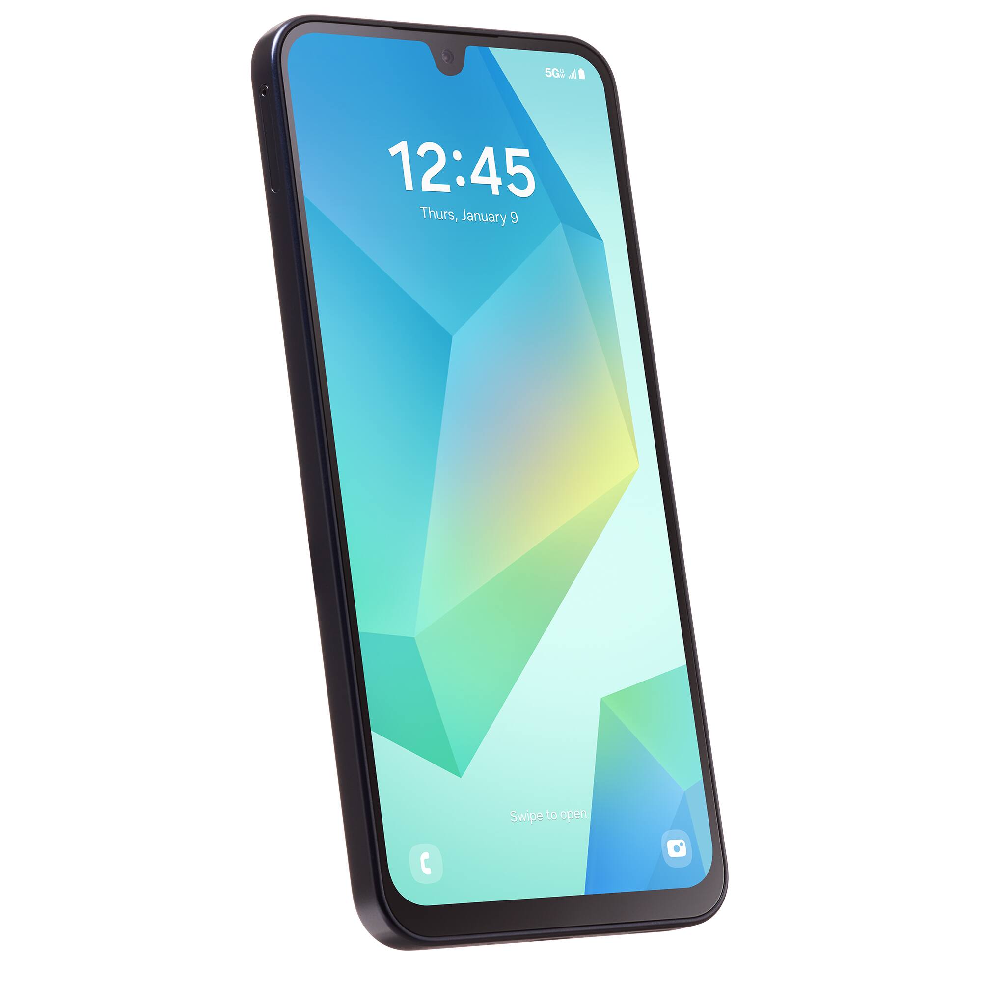 The text on the image reads: "12:45 Thurs, January 9 Swipe to open."