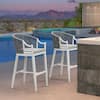 Front. PURPLE LEAF - Patio Bar Height Set of 2 Outdoor Rattan Chairs with Back Modern Aluminum Woven Barstools for Garden Indoor Kitchen - White-Bar Stool.