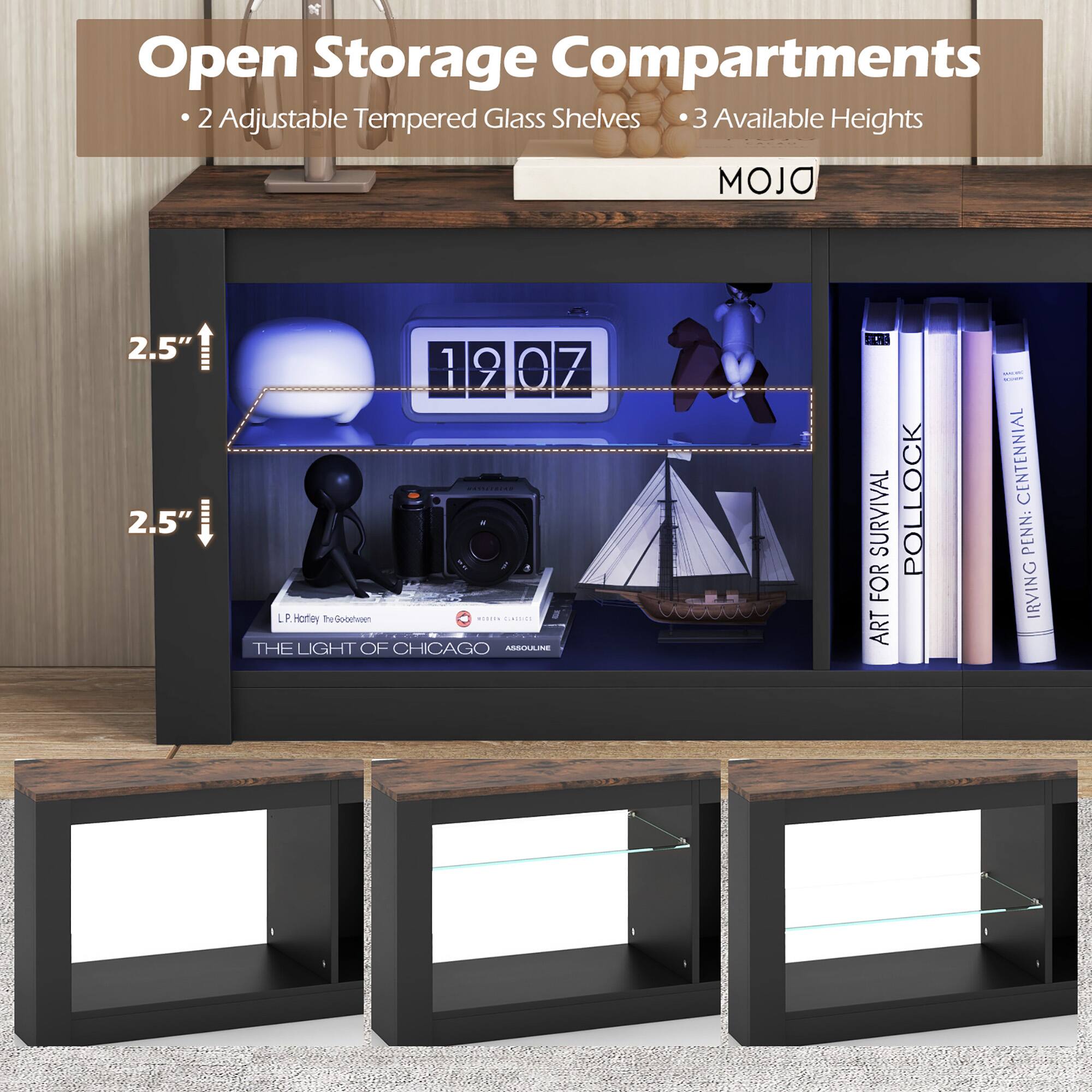 Open Storage Compartments, 2 Adjustable Tempered Glass Shelves, 3 Available Heights, MOJO, 2.5", 2.5", 107, 1 CN, 0, 7, P, LP Hotley te-dodetwen C.SI, THE LIGHT OF CHICAGO, AMULINE IT. SURVIVAL POLLOCK, FOR ART CENTENNIAL, PENN: IRVING