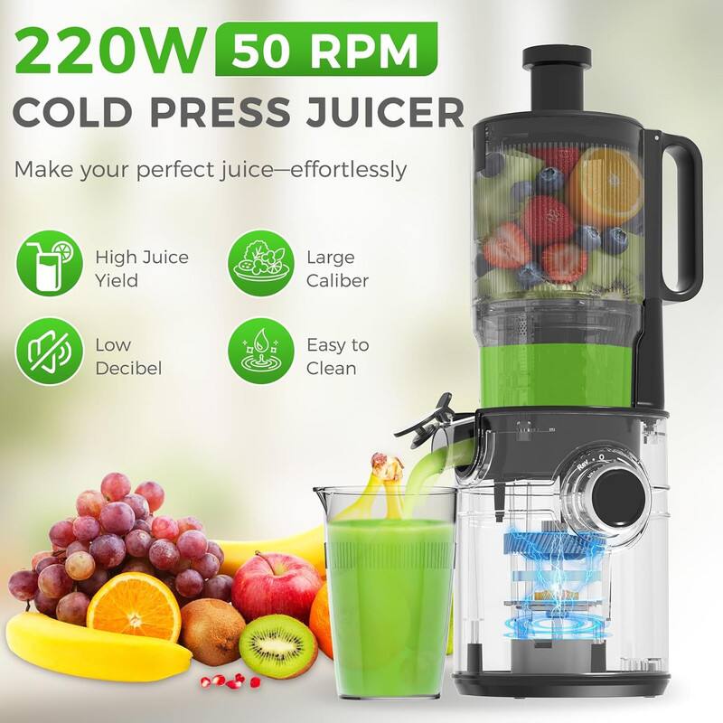220W 50 RPM COLD PRESS JUICER  
Make your perfect juice—effortlessly  

- High Juice Yield  
- Large Caliber  
- Low Decibel  
- Easy to Clean