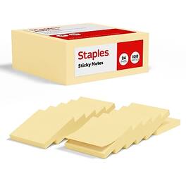 Staples - Sticky Notes, 3" x 3", Sunshine Collection, 100 Sheets/Pad, 24 Pads/Pack - Yellow