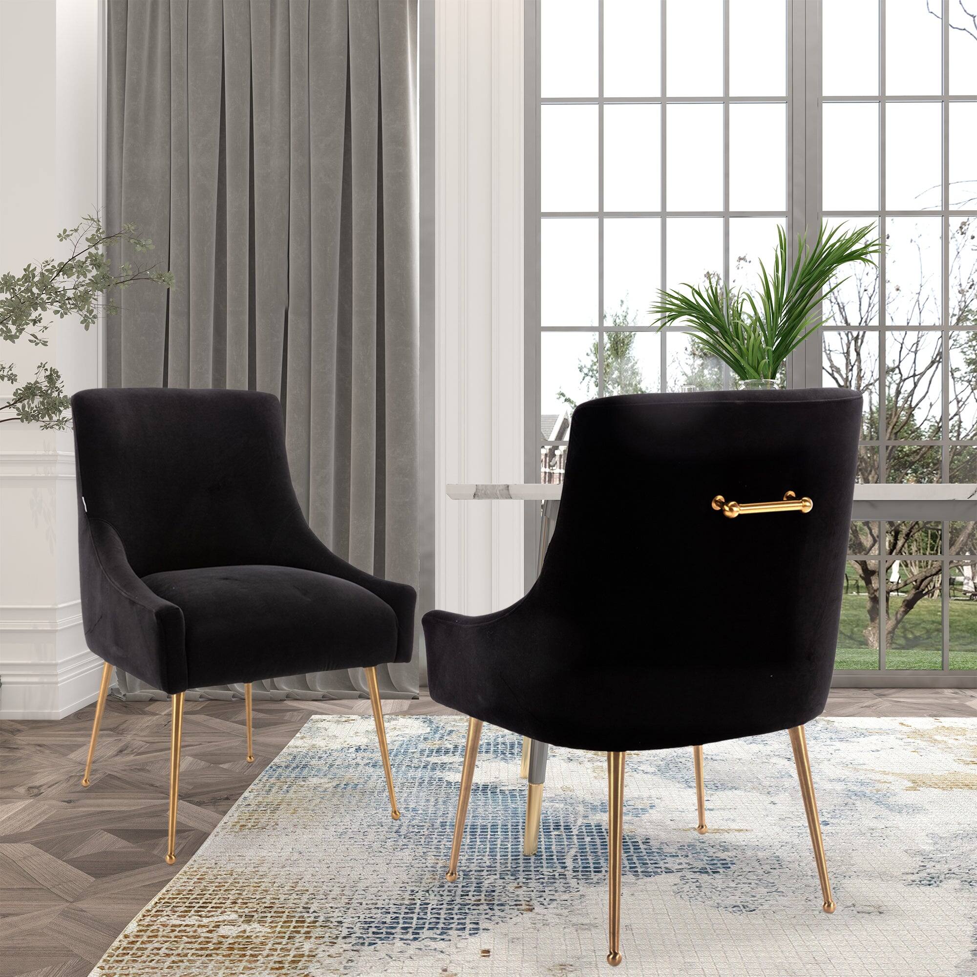 Alt View 3. Boyel Living - Black Velvet Dining Chair with Pulling Handle and Adjustable Foot Nails(Set of 2) - Black.
