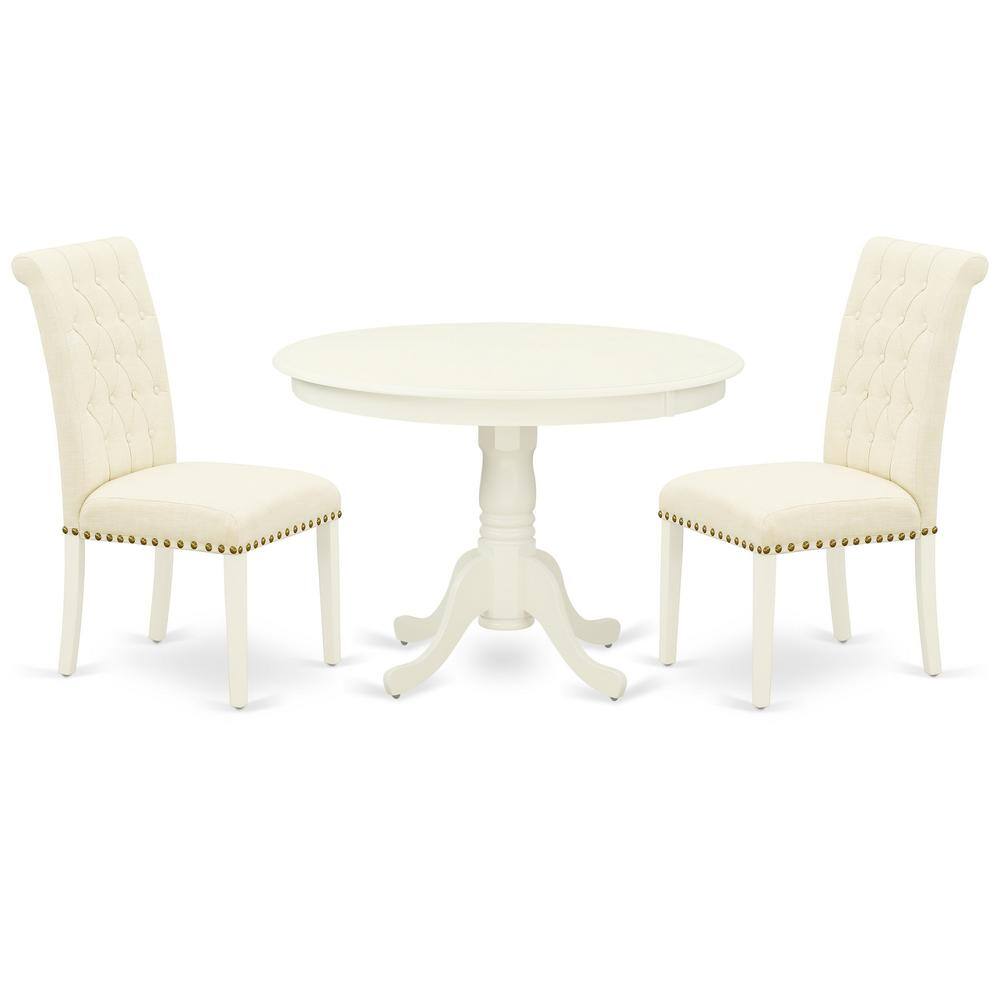 Back. East West Furniture - Dining Room Set Linen White - Brown.