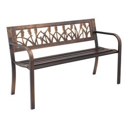 VEVOR - Outdoor Bench, 50 inch, Carbon Steel Metal Frame with PVC Floral Pattern Backrest and Round Edge Armrests - Bronze