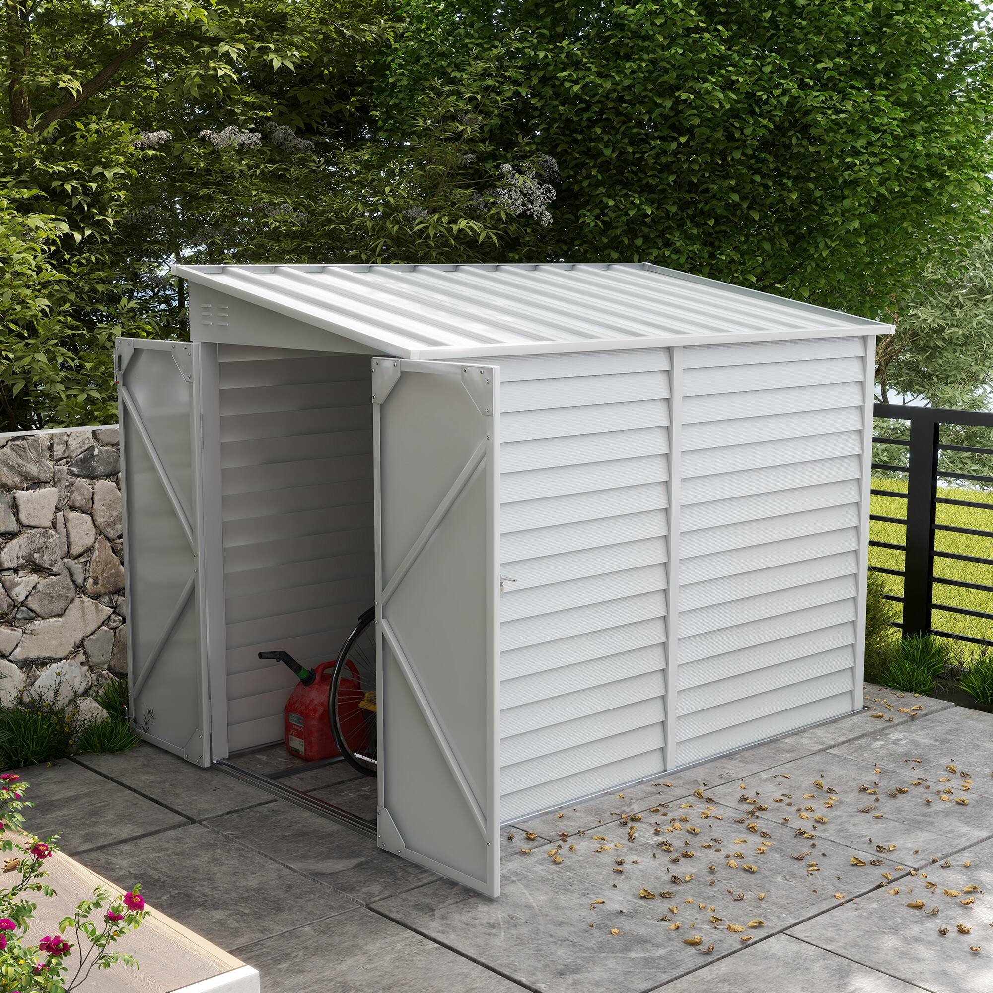 Alt View 1. Outsunny - 4.6' x 9' Steel Outdoor Storage Shed, Lean to Shed, Metal Tool House with Foundation Kit, Lockable Doors.