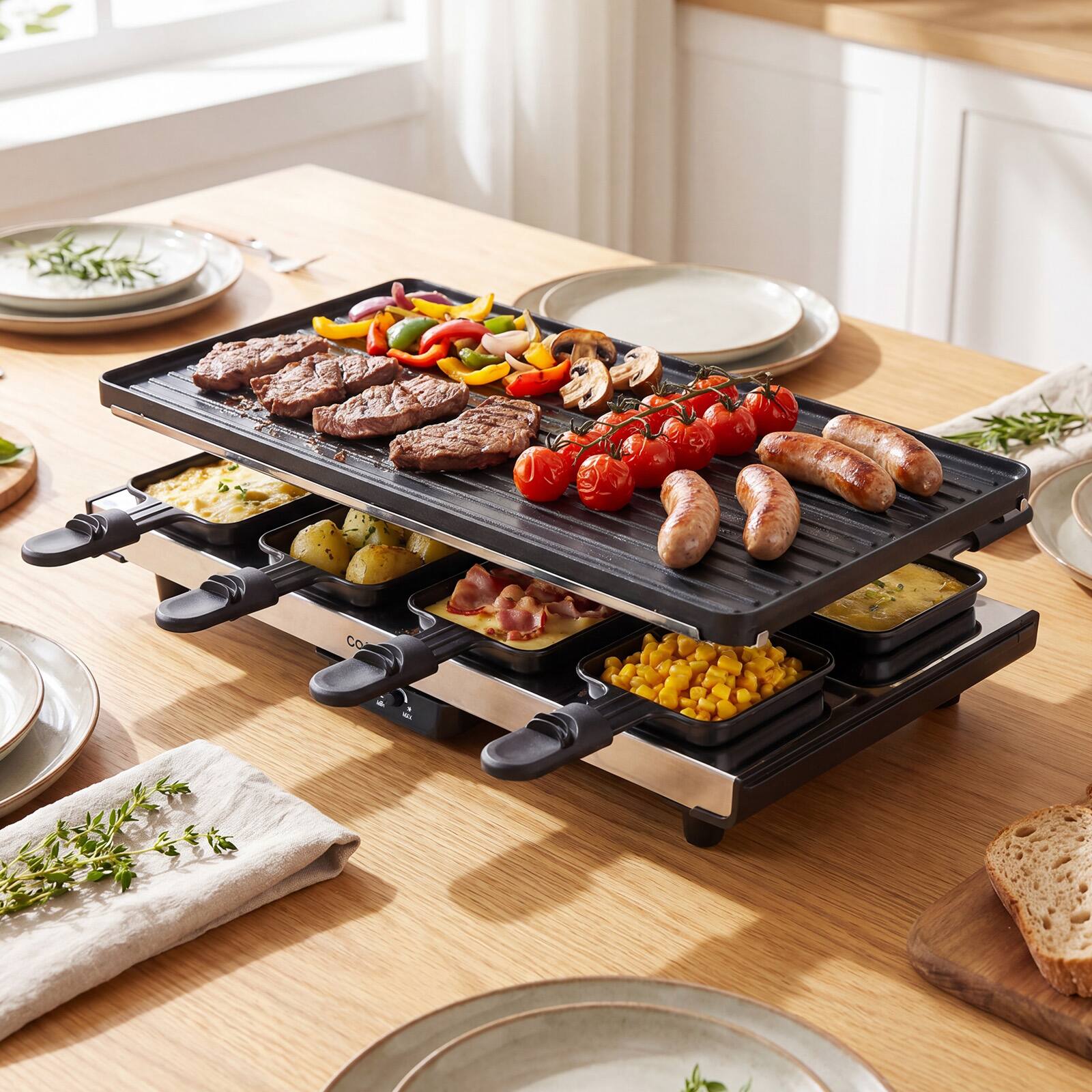 Alt View 1. Costway - Costway Raclette Grill for 8, 2-in-1 Table Grill & Griddle with Reversible Nonstick Plate - Black.