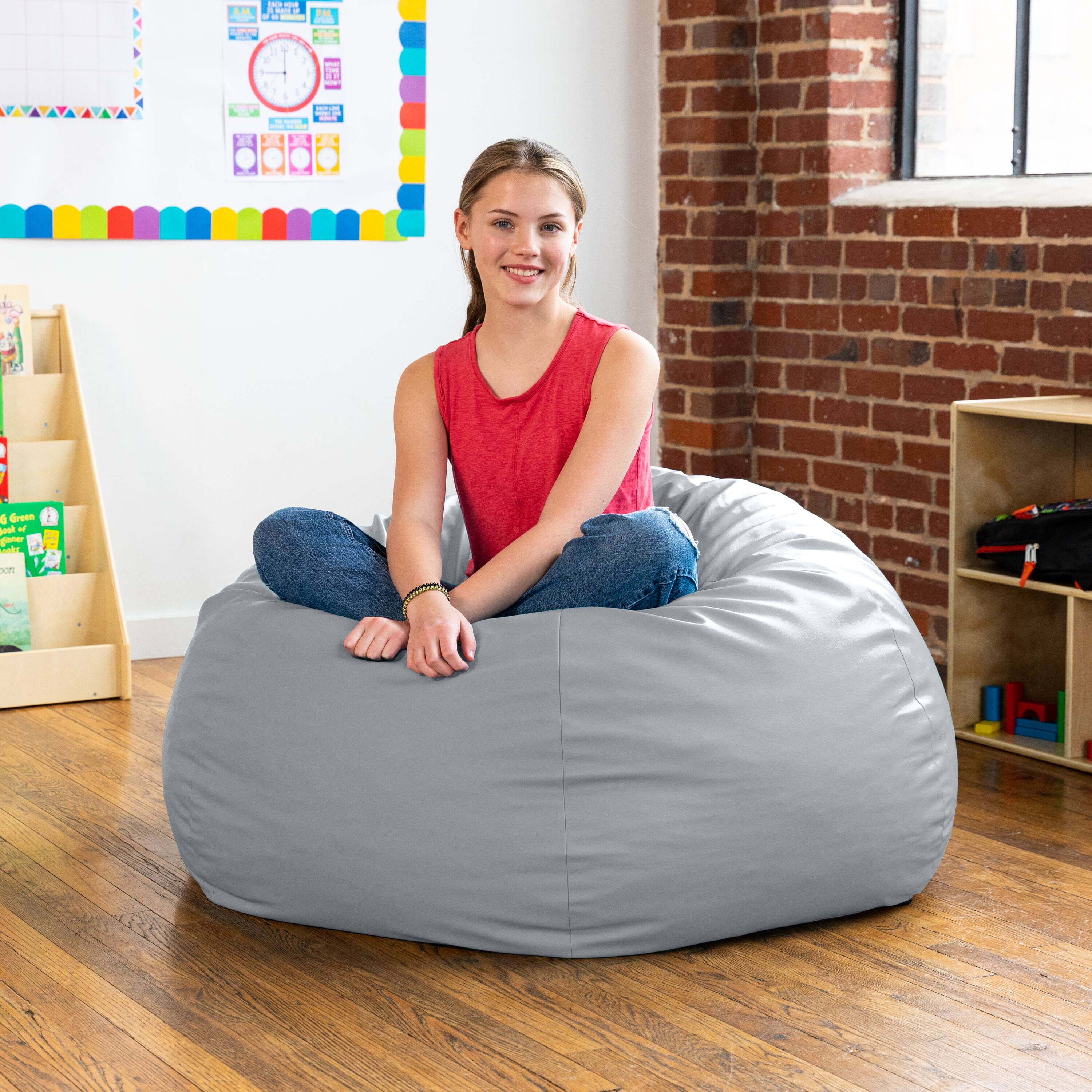 Back. Jaxx - Jaxx Gumdrop Commercial Grade Bean Bag for Educational Environments, Large Size - Premium Vinyl - Submarine Grey - Submarine Grey.