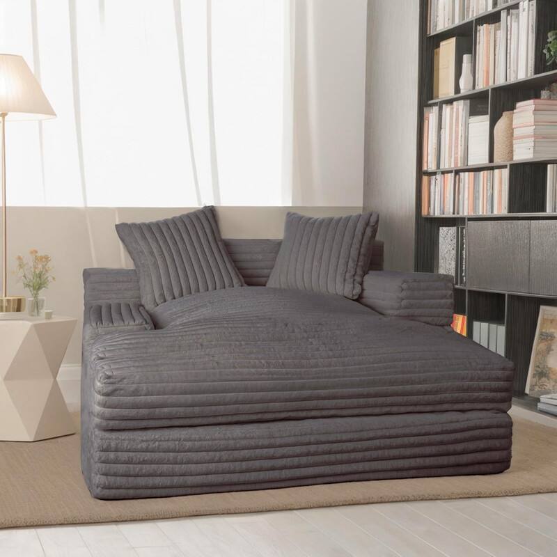 wowmax - 60" Oversized Plush Chaise Lounge - Sofa Bed & Sleeper Chair for Living Room/Bedroom w/ 2 Pillows, Easy Setup - Gray