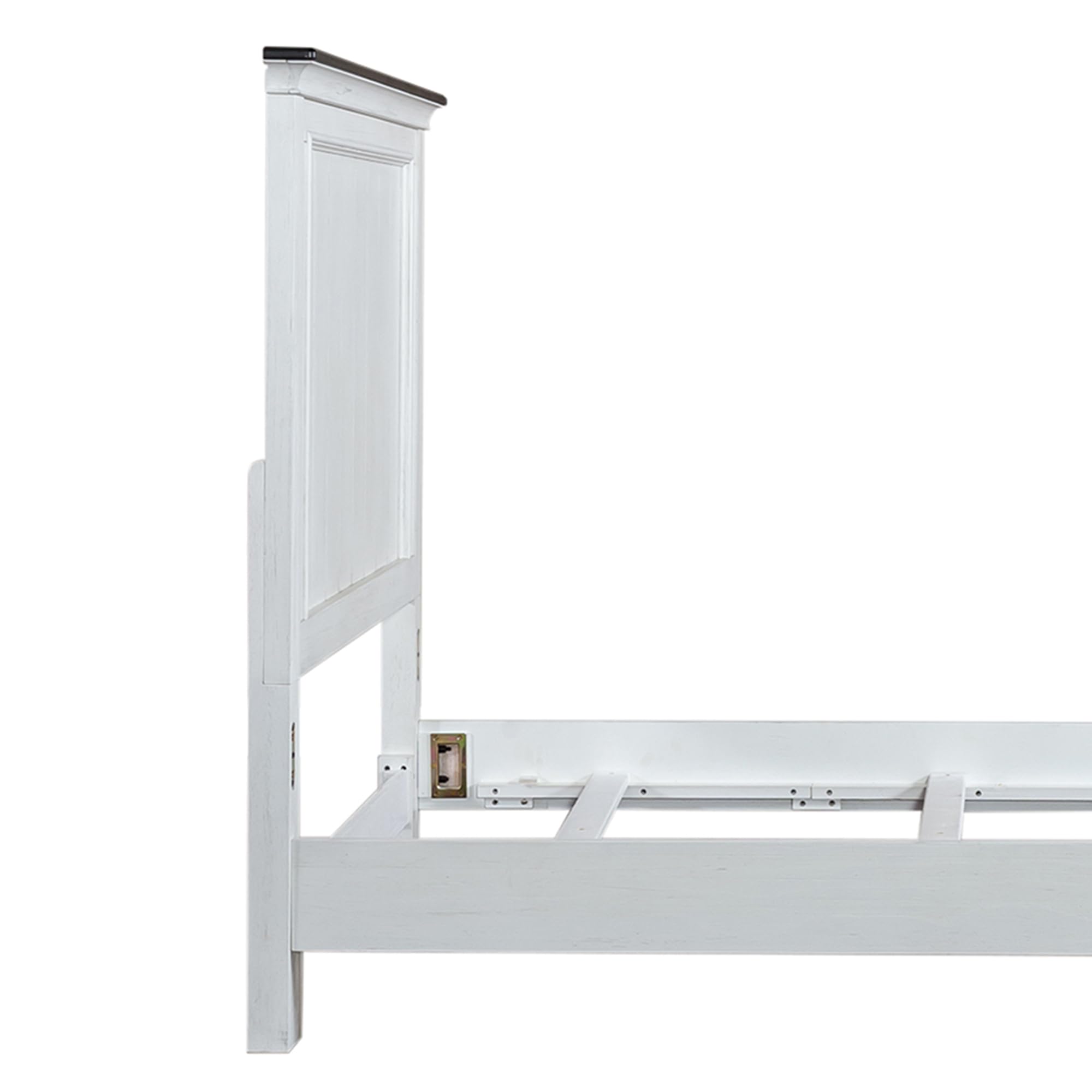 Alt View 1. Liberty Furniture Industries - Twin Panel Bed in Poplar & Rubberwood Solids w/ Cathedral White Oak Tops - Wirebrushed White W/ Charcoal Top.