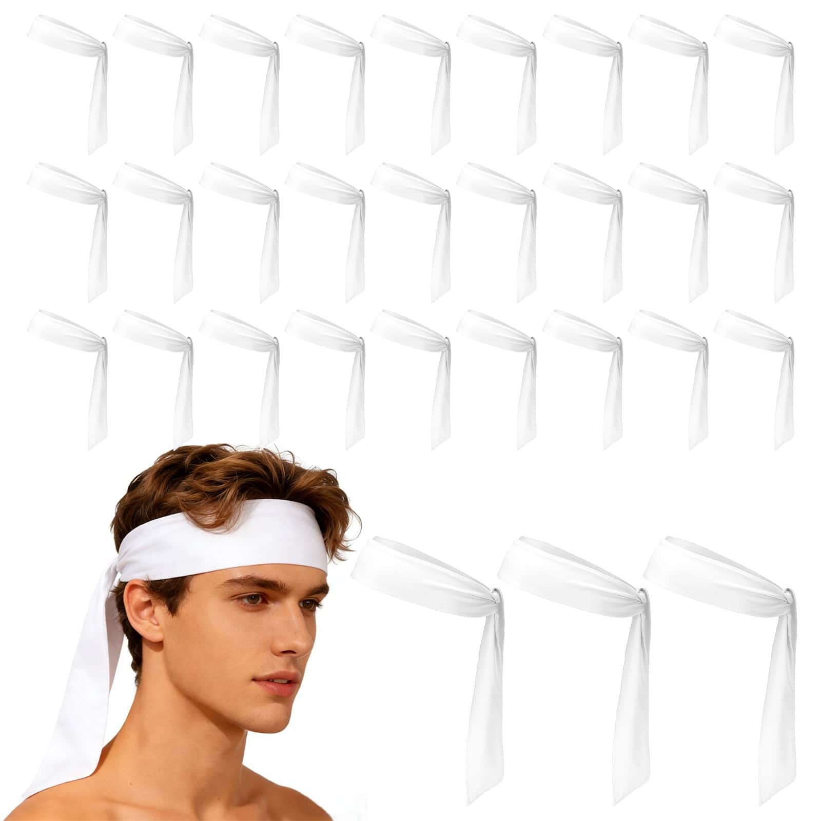 Unique Bargains - Tie Sweatband Headband, Adjustable Non-Slip Moisture Wicking Athletic Headband, 30pcs - For Tennis/Karate/Workout/Yoga - White price history on PriceWatchPro