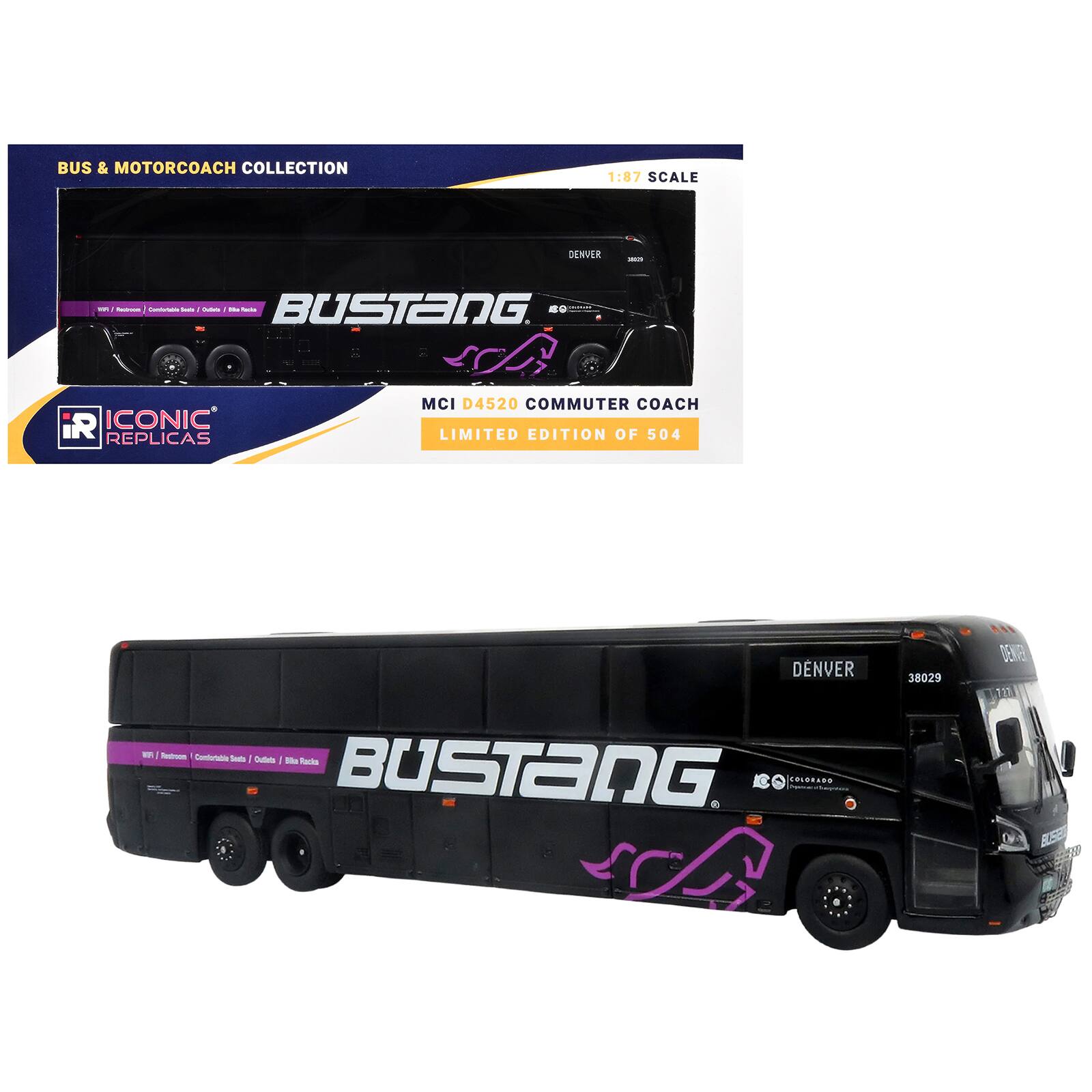 "MCI D4520 Commuter Coach Bus ""Bustang - Colorado Department of Transportation"" Black 1/87 HO Diecast by Iconic Replicas" price history on PriceWatchPro