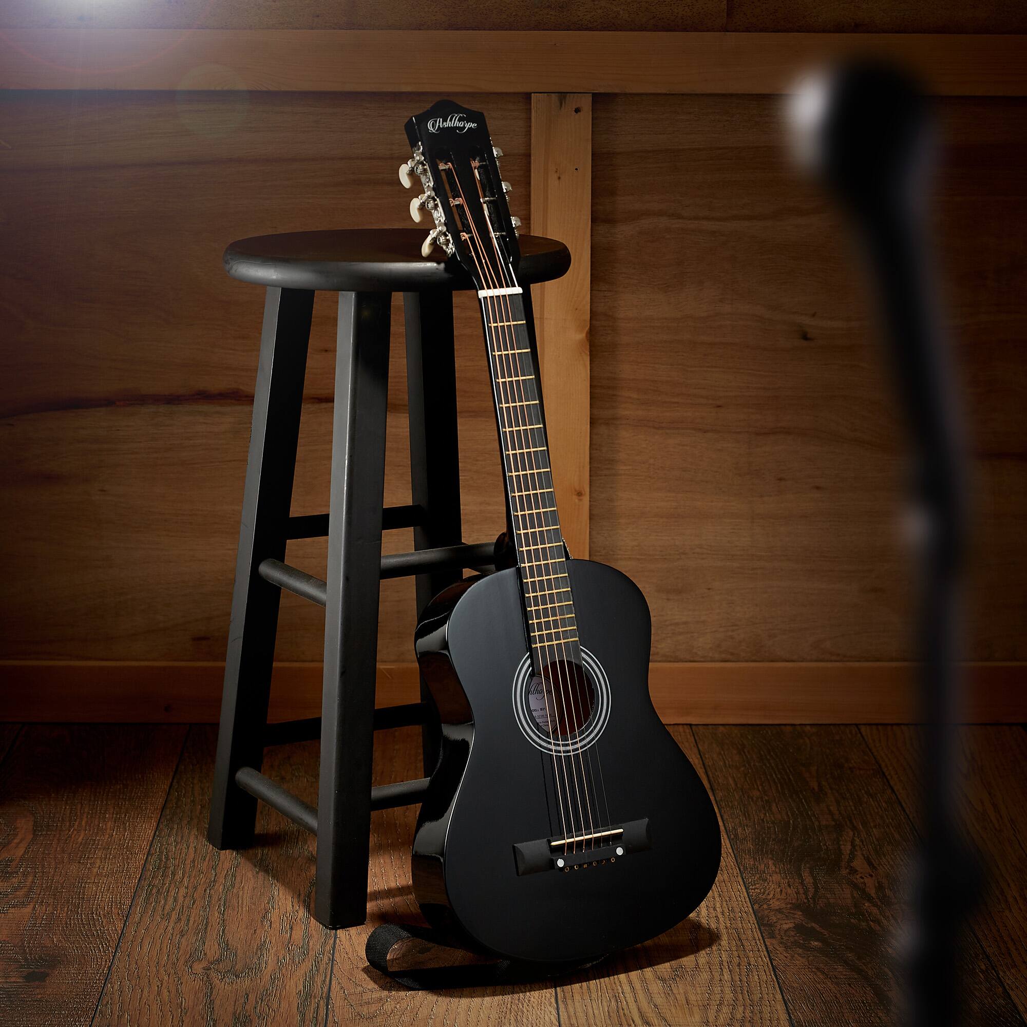 Alt View 3. Ashthorpe - Beginner Acoustic Guitar Package - Starter Kit - Black.