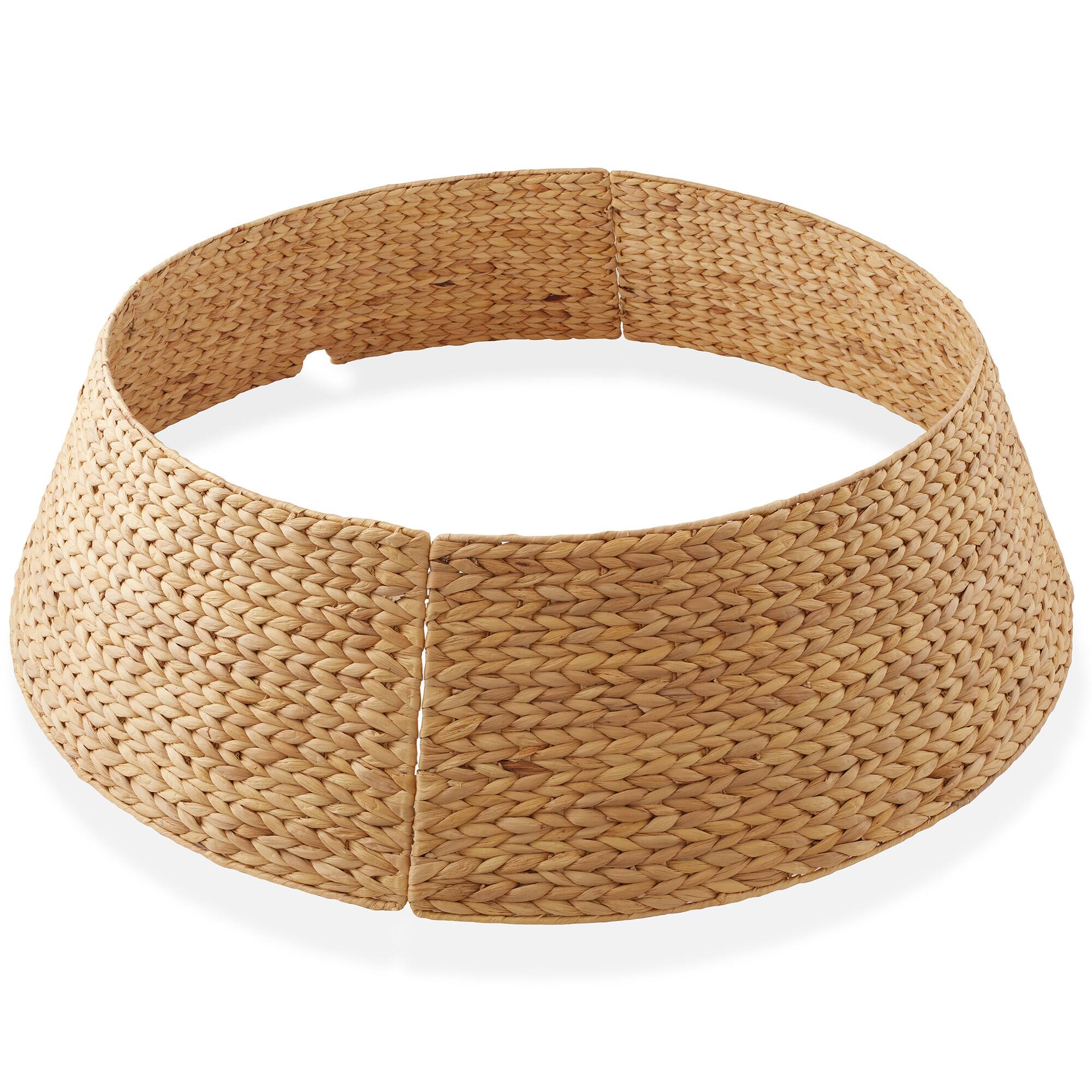 Front. Casafield - Water Hyacinth Christmas Tree Collar with Cord Cut Out - Natural.