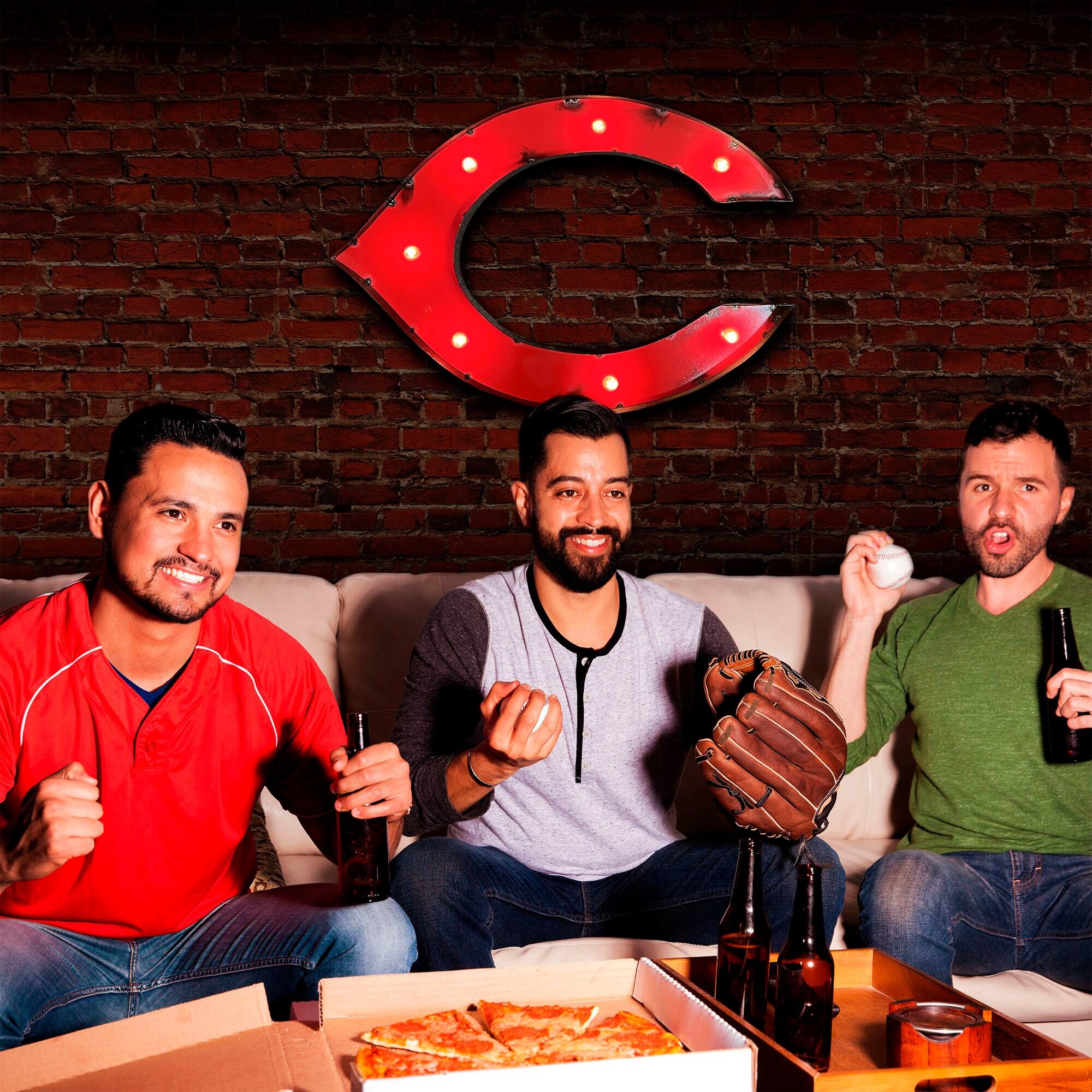 Alt View 1. Imperial - Cincinnati Reds Logo Lighted Recycled Metal Sign - Red.