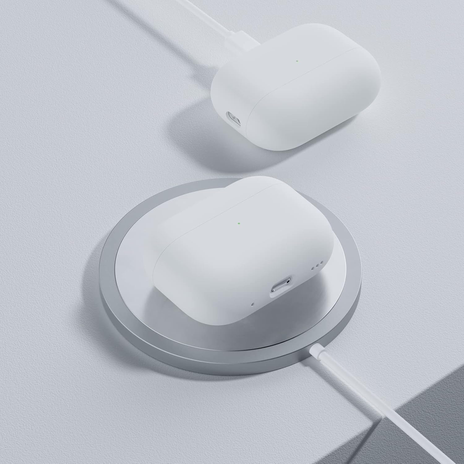 Alt View 4. Ornarto - ORNARTO for AirPods Pro 2 Case (2022), Protective Liquid Silicone Cover with Lanyard, Front LED Visible Case-White - White.