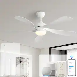 Sofucor - Farmhouse Bedroom Ceiling Fans with Lights 52'' Smart Ceiling Fan with Remote/APP/Alexa Noiseless Fan - White